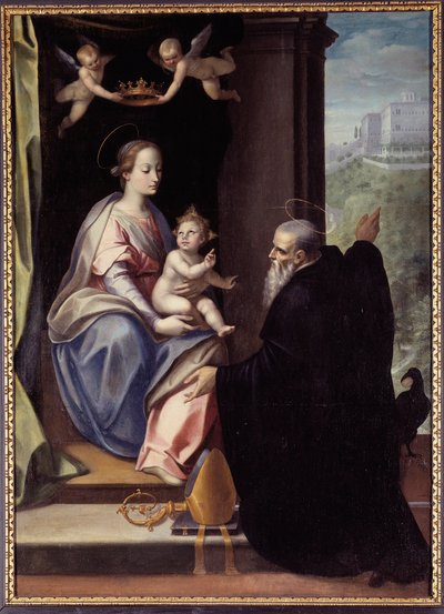 San Benito entregando la Abadía de Montecassino a Jesús y María de Marco Mazzaroppi