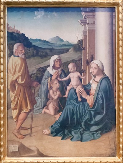 Sagrada familia con Santa Isabel y el Joven Juan Bautista de Marco Palmezzano