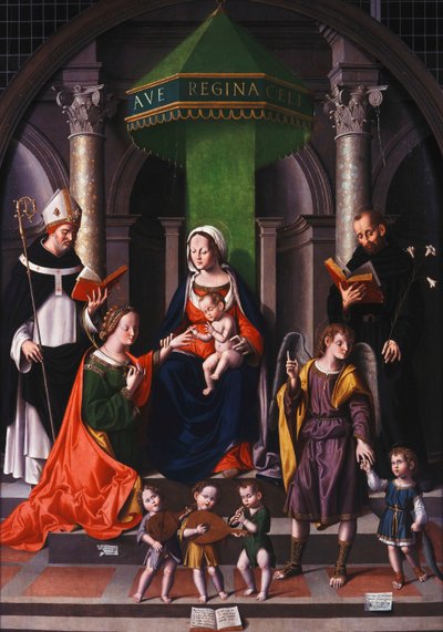 El matrimonio místico de Santa Catalina con el Arcángel Rafael y Tobías de Marco Palmezzano