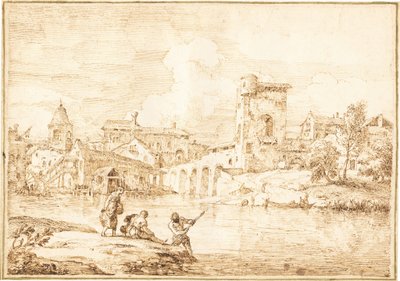 Un pueblo fortificado junto a un río de Marco Ricci