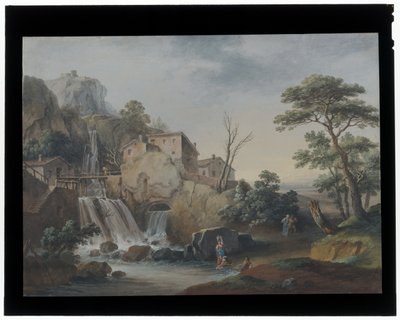 Paisaje con cascada y casas de campo de Marco Ricci