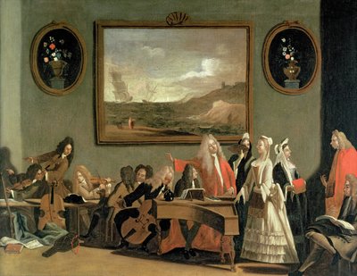 Ensayo de una ópera, se dice que es Pirro y Demetrio, en la sala de prácticas del Teatro Haymarket, 1709 de Marco Ricci