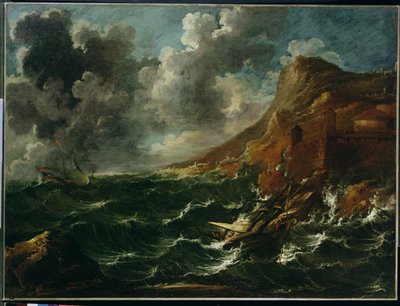 Barcos en vendaval, c.1705-08 (óleo sobre lienzo) de Marco Ricci