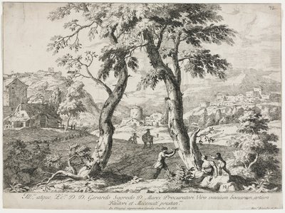 Vista de un pueblo con figuras en primer plano de Marco Ricci