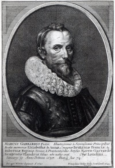 Autorretrato, grabado por Wenceslaus Hollar, 1644 de Marcus Garret Gheeraerts the Younger
