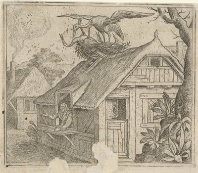 Fábula sobre las cigüeñas y su religión de Marcus Gheeraerts (I) (attributed to)