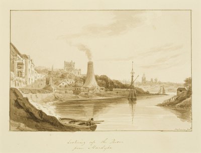 Mirando hacia el río desde Mardyke con la fábrica de vidrio de Limekiln Lane de Marcus H. Homes