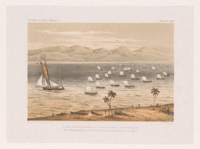 Salida del rey de Nossi-Faly al funeral de su padre Le départ du Roi de Nossi-Faly au tombeau de son père en société des Voyageurs (...) (título sobre el objeto) Viaje de François P.L. Polen a Madagascar (título de la serie) F.P.L. Polen R. s de Marcus Jacob Goedkind