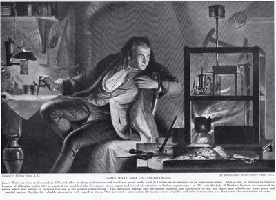 James Watt y la máquina de vapor, ilustración de 