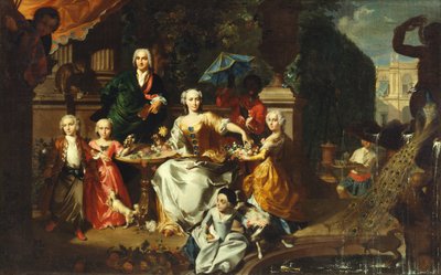 Un grupo familiar en una terraza en los terrenos de una villa. Posiblemente el empresario inglés George Jackson y su familia de Marcus Tuscher