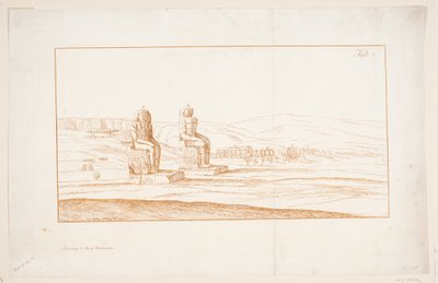 Ilustración para "Dibujos de algunas ruinas y estatuas colosales en Tebas en Egipto con una cuenta en una carta a la Royal Society", Londres 1741 de Marcus Tuscher