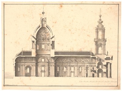Sección longitudinal a través de la misma iglesia de Marcus Tuscher
