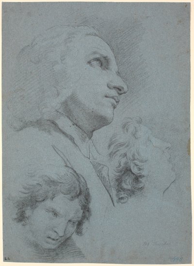 Hoja de estudio con tres cabezas. Estudio para "El milagro de San José de Calasanz" de Marcus Tuscher