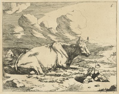 Vaca acostada, de perfil Vacas y toros (título de la serie) de Marcus de Bye