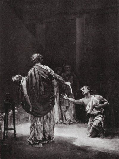 Aristodemo de Mesenia sacrifica a su hija (litografía) de Margaret (after) Dovaston