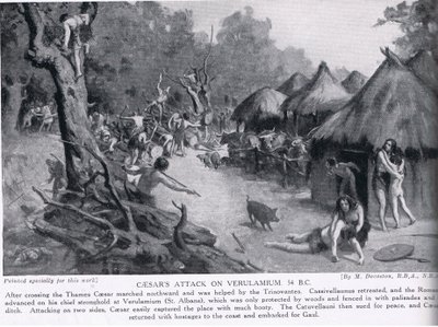 Ataque de César a Verulamium, ilustración de "Hutchinson