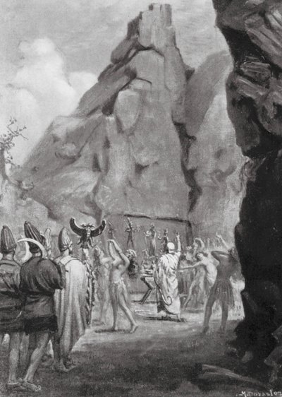 Danza de culto en el santuario rupestre de la diosa madre hitita (litografía) de Margaret (after) Dovaston