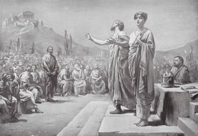 Pericles suplicando por Aspasia (litografía) de Margaret (after) Dovaston