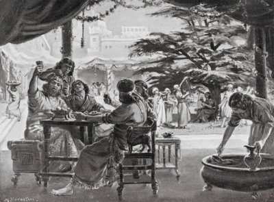 Regocijo en Babilonia por la reconstrucción de la ciudad por Esarhaddon (litografía) de Margaret (after) Dovaston