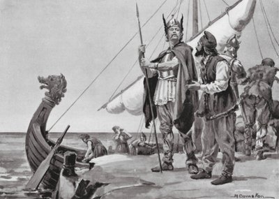 Rurik parte hacia el País de los Eslavos, 862 d.C. (litografía) de Margaret (after) Dovaston