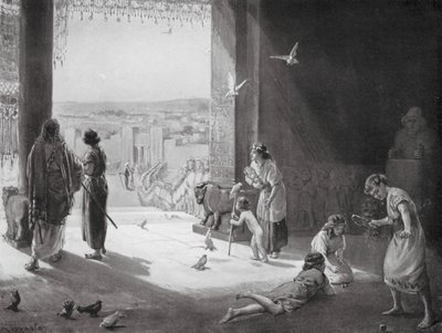 Sangar de Carchemish recibiendo a Ashur-nasir-pal III (litografía) de Margaret (after) Dovaston