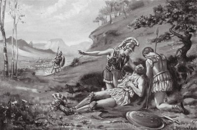 La muerte de Epameinondas, 362 a.C. (litografía) de Margaret (after) Dovaston