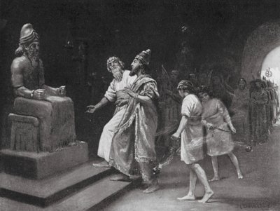 Tukulti-Ninib I en el templo de Marduk (litografía) de Margaret (after) Dovaston
