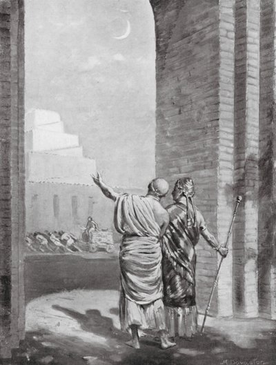 Ur-Engur inspeccionando el Templo del Dios Luna en construcción (litografía) de Margaret (after) Dovaston