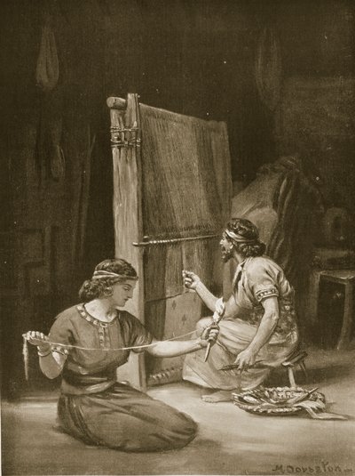 Un telar babilónico, ilustración de la "Historia de las Naciones" de Hutchinson (litografía). de Margaret Dovaston