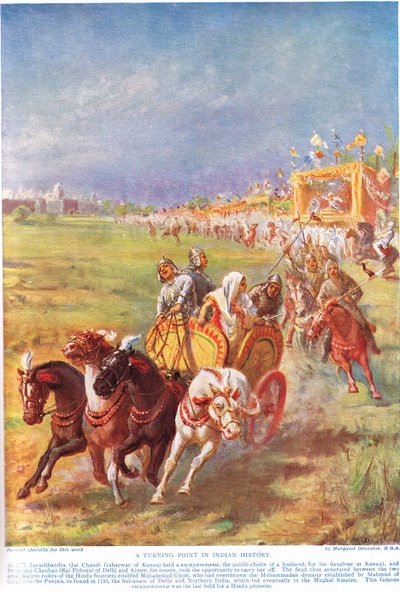 A Turning Point in Indian History, ilustración de "Hutchinsons History of the Nations", c.1910 (litografía en color) de Margaret Dovaston
