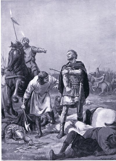Captura del emperador Romanus Diogenes por Alp Arslanti en 1071 d.C. (litografía) de Margaret Dovaston