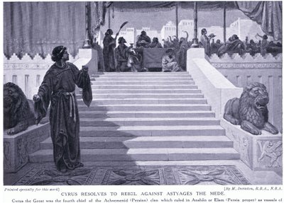 Ciro resuelve rebelarse contra Astyages el Medo 550 a.C. (litografía) de Margaret Dovaston