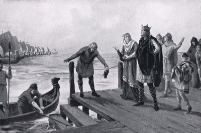 Edgar el Pacificador celebrando una revista naval AD973 de Margaret Dovaston