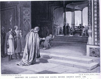Geoffrey de Langley con Bar Sauma ante Arghun Khan 1288 d.C. (litografía) de Margaret Dovaston
