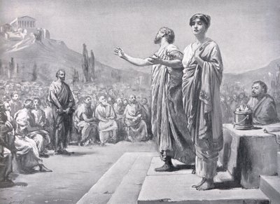Pericles suplicando por Aspasia, ilustración de "Hutchinson