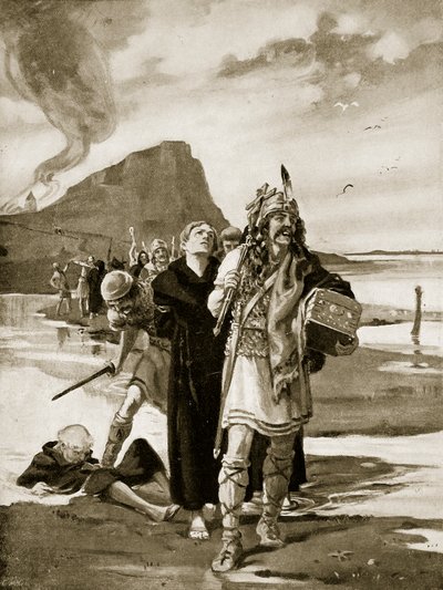 El saqueo de Lindisfarne, ilustración de "Hutchinson