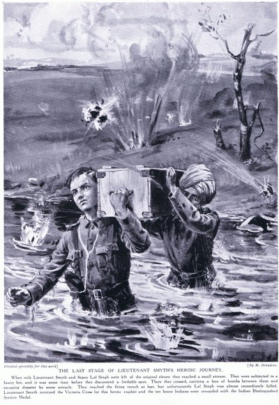 La última etapa del heroico viaje del teniente Smyth: Condecorado con la Cruz Victoria en mayo de 1915 (litografía) de Margaret Dovaston