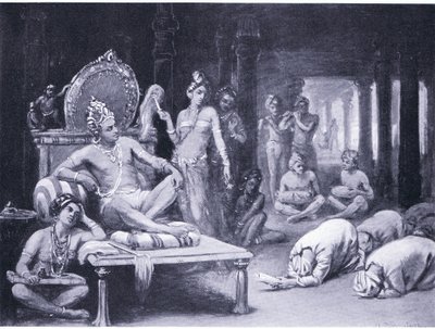 Vikramanka Chalukhya envía un mensaje amistoso a Kulottunga Chola (litografía) de Margaret Dovaston