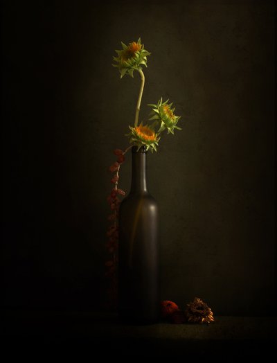 Naturaleza muerta con girasol melancólico de Margaret Halaby