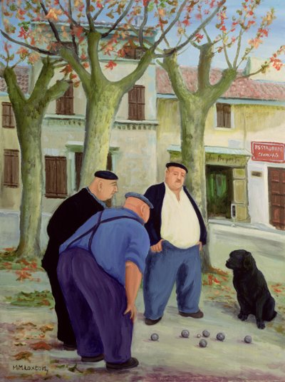 Jugadores de petanca (óleo sobre lienzo) de Margaret Loxton