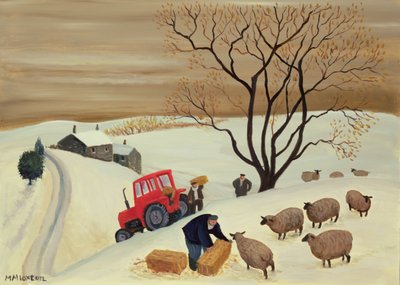 Llevar el heno a las ovejas en tractor de Margaret Loxton