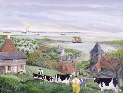 Thames Estuary Farm (óleo sobre lienzo) de Margaret Loxton