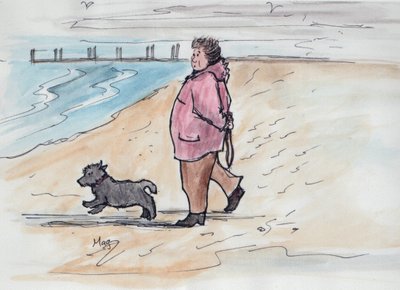 Paseando al perro - 03 (pluma y acuarela) de Margaret Loxton