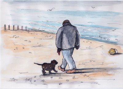 Paseando al perro - 05 (pluma y acuarela) de Margaret Loxton