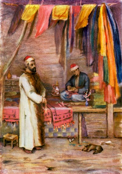 Un comerciante, Gran Bazar, Damasco (litografía en color) de Margaret Thomas