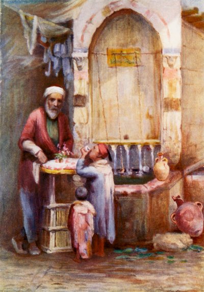 Vendedor de dulces, Damasco (litografía en color) de Margaret Thomas