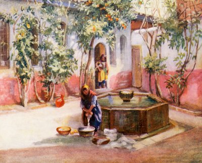 Patio de una casa damascena (litografía en color) de Margaret Thomas