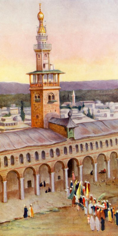 Patio de la Mezquita Mayor, Damasco (litografía en color) de Margaret Thomas