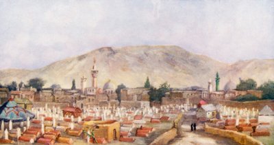 Cementerio musulmán en el Meidán, Damasco (litografía en color) de Margaret Thomas