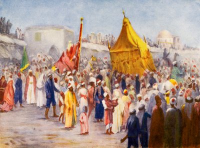 Regreso del Haj de La Meca a Damasco (litografía en color) de Margaret Thomas